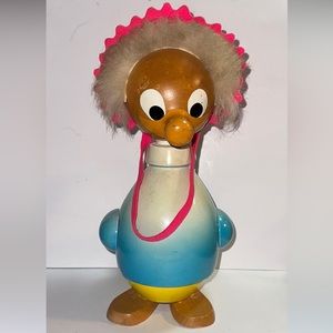 Vintage Goula Spain Goose? Wooden Bank figure hand painted. Original lock & key